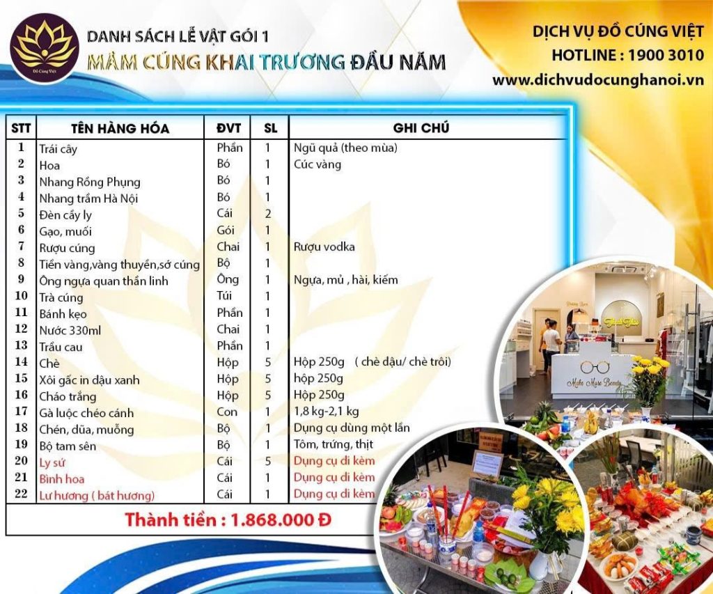 Bảng giá mâm cúng khai trương đầu năm gói 1