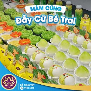 mâm cúng đầy cữ bé trai đơn giản